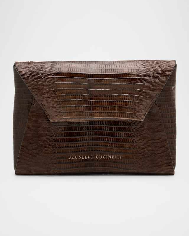 Envelope Flap Lizard Clutch Bag